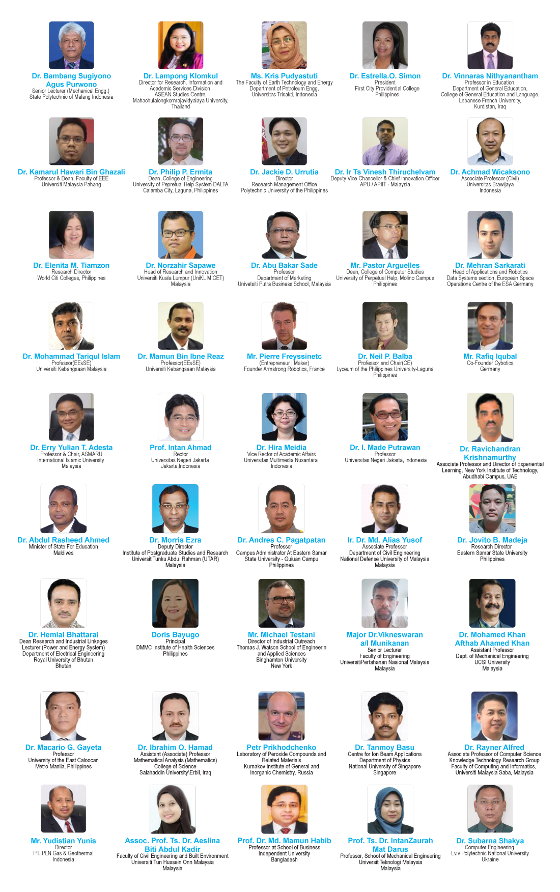 Board of international speakers from past IFERP conferences, showing photographs, names,
         roles and institutions across Asia, the Middle East, Europe and beyond.