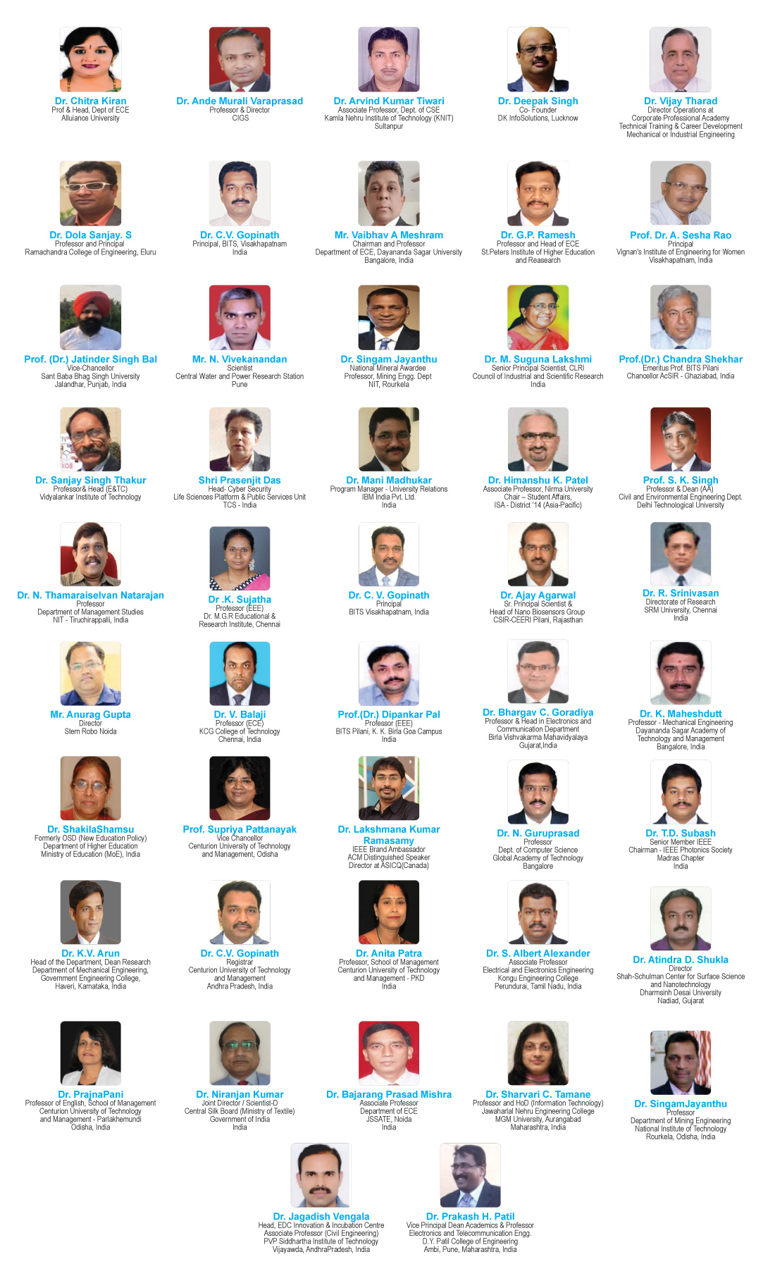 Board of national speakers from past IFERP conferences, showing photographs, names, roles
         and institutions.
